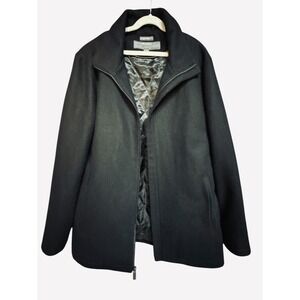 Perry Ellis Men's Black Wool Blend Peacoat Quilted Lined Full Zip Jacket Size S